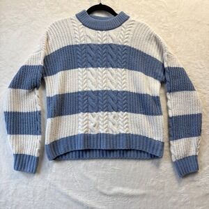 Abercrombie Kids Sweater Girls Sz 15 16 Blue White Striped Cable Knit